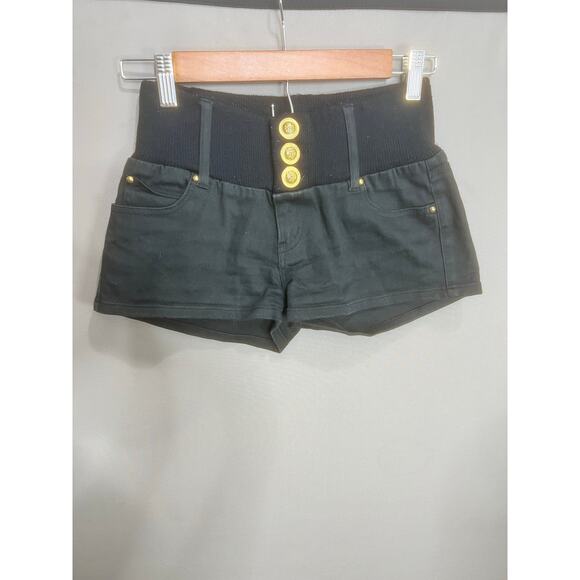 Y2K Black Gold Shorts Grunge 2000s Bimbo Street Emo Punk Fairy VTG Retro M - Picture 2 of 11